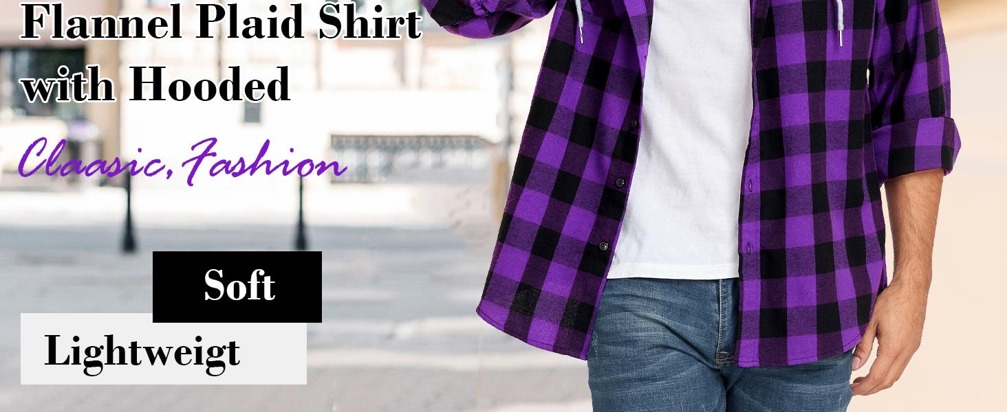 ZITY Spring Men's Plaid Hooded Shirt - Lightweight Breathable Flannel Long Sleeve - Classic Aesthetic Checked Top for Everyday Wear - Soft Casual Layering Piece Gift