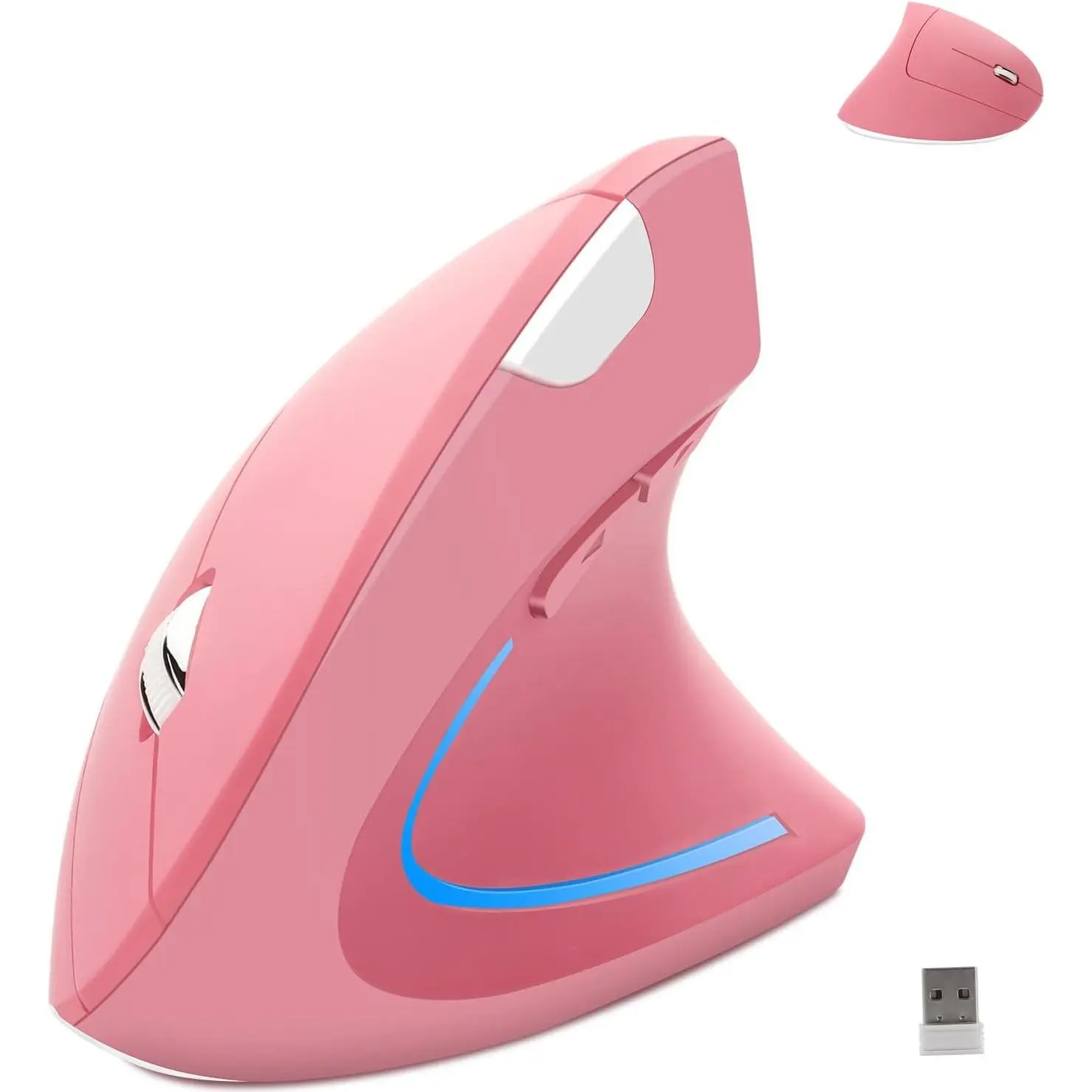 Wireless Mouse Ergonomic Vertical Ergo High Presion Optical Lightweight Cordless LED Light Large Cute Wireless Mouse for Laptop Computer Mac Office Girl Boy Adults Gift , 800/1200/1600 DPI, 6 Buttons