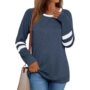 Women‘s Color Block Long Sleeve Shirts Crewneck, Plus Size Winter & Spring Top, Casual Fall Tee Daily Outfits