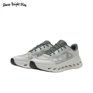 Futuristic Hollow-Out Running Shoes – Glacier Gray Breathable Mesh with Mechanical Cushioning Pods for Gym, Walking & Daily Comfort