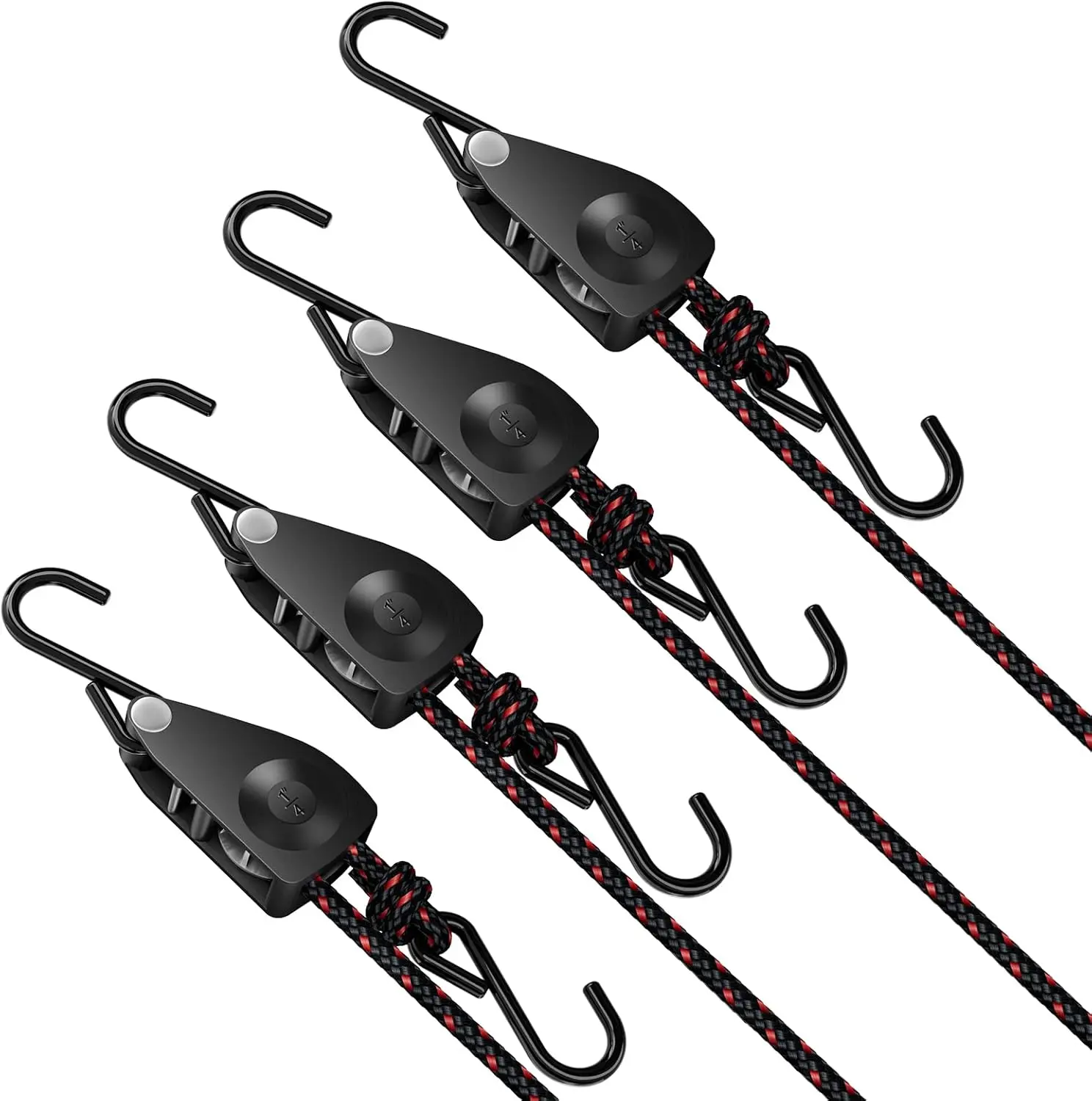 1/4" Ratchet Tie Down Straps, 4-Pack & 12FT Adjustable Rope Hangers