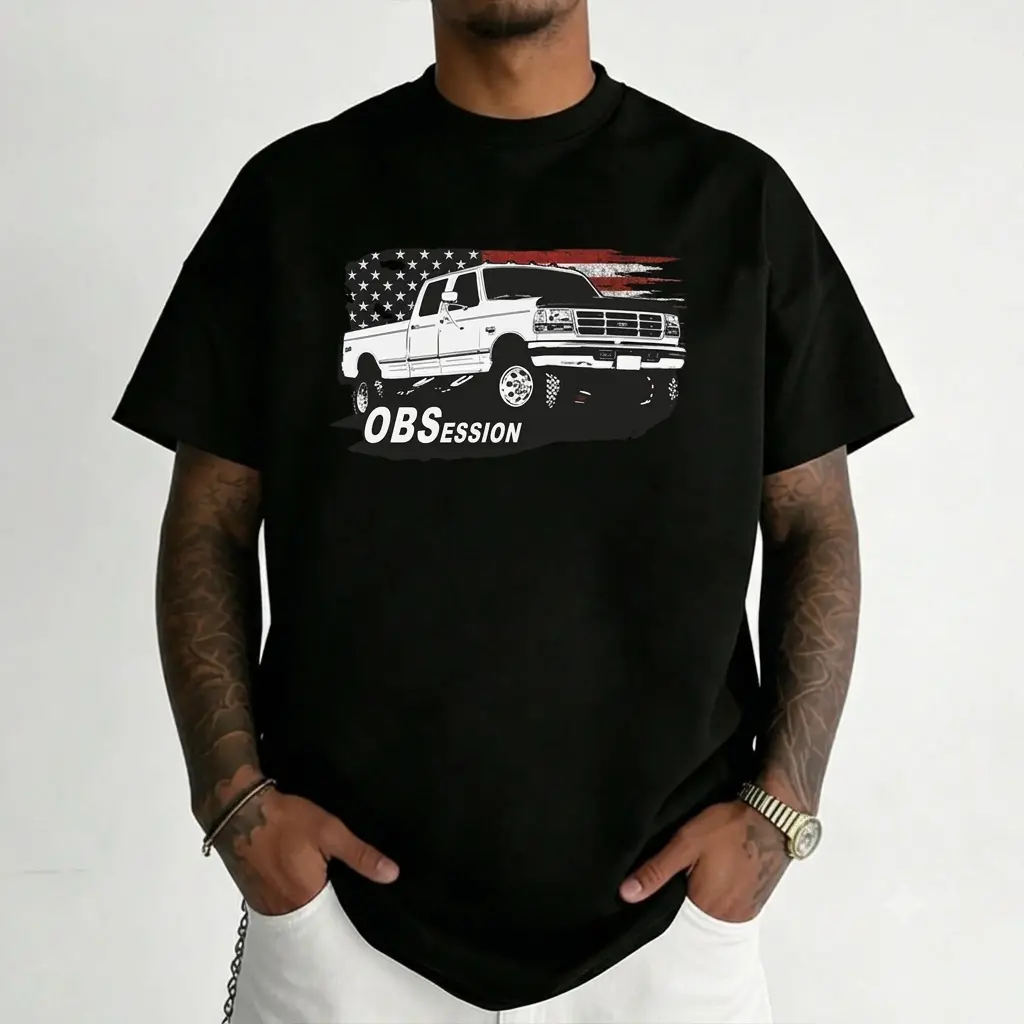 Unisex Graphic T-Shirt with Retro 90s F250 F350 Patriotic Truck Print, Soft Short-Sleeve Streetwear for Truck Fans, Shortsleeve, Tshirt, Menswear