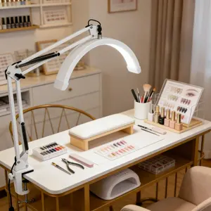 LED Clamp Base Beauty Lamp, Adjustable Three-Color Brightness & Color Temperature, Eye-Care Flash-Free Lighting, USB Powered Metal Desk Light