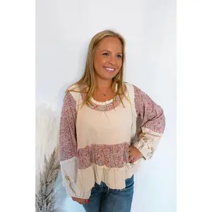 Brianna Contrast Ruffle Oversized Top (POL) - Cream