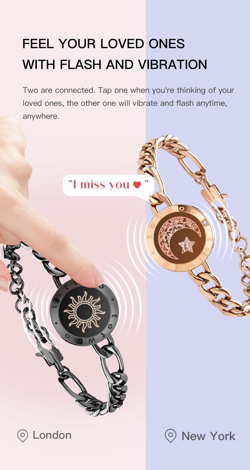 【emotional smart jewelry】totwoo Long Distance Touch Bracelets with Sun&Moon Functional Love Connect Gift For Boyfriend or Girlfriend or your Family