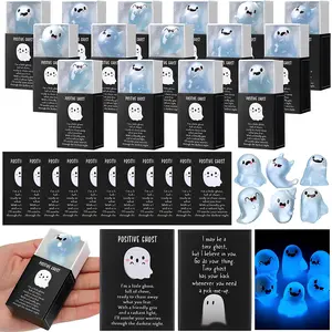 Glow in the Dark Mini Ghost Figures with Box, Halloween Party Favors, Resin Spirit Figures, Light-Up Ghosts, 6 Designs, 1-12 Pack