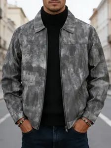 Men's lightweight casual jacket Coats, 100% polyester fiber, zipper closure - lapel design, fashionable tie dye distressed jacket, washable, easy to maintain fabric, suitable for daily leisure, work travel, and formal wear - spring and autumn seasons