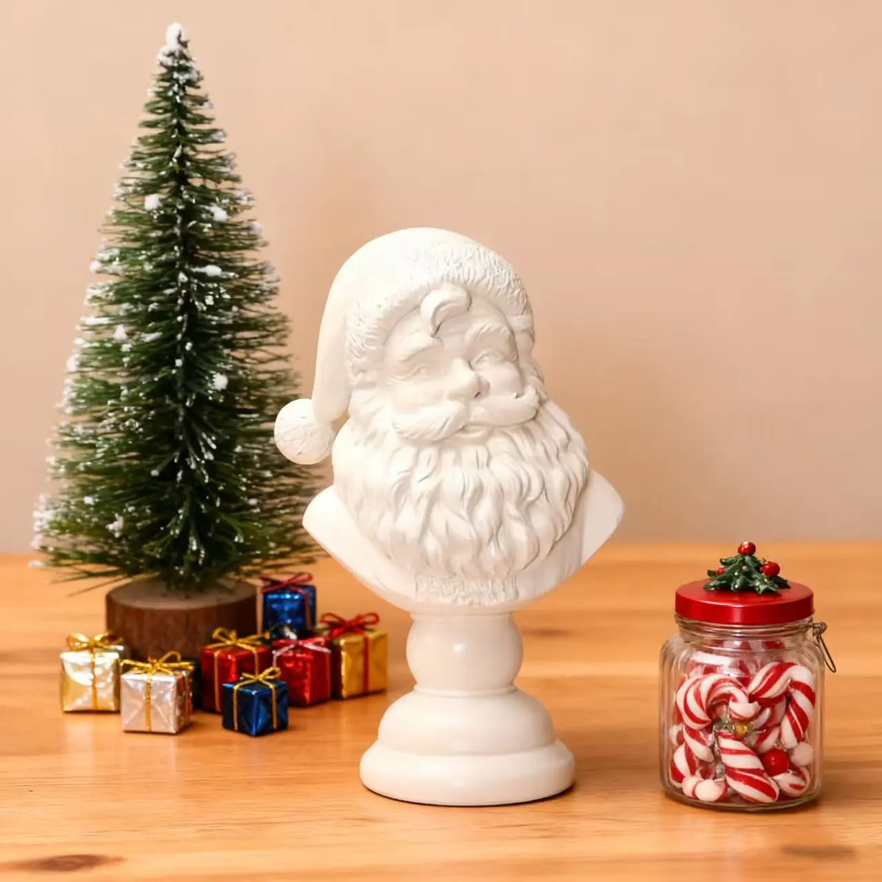 Santa Claus Bust Figurine, 6 Inch Resin Santa Head Statue, Christmas Home Decor, christmas decorations, Table Decoration, Perfect for Bookshelf, Bedroom, Office (1 Piece)