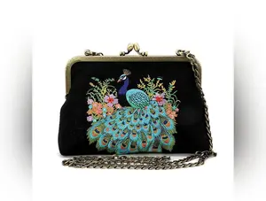 Peacock Embroidered Kisslock Bag