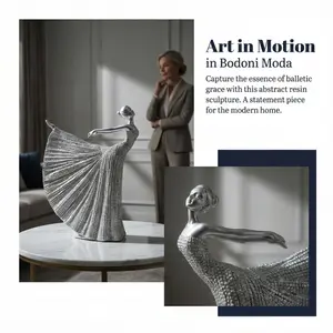 Silver Ballerina Resin Statue, Beaded Textured Dancer Decor, Luxury Art Figurine, Modern Home Accent, Tabletop Shelf Ornament