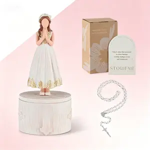 Gifts for Girls First Communion: Catholic Keepsake Box with Rosary Cross Bracelet - Holy Communion Decorations Christian Present for Baptism Confirmation Reusable Storage