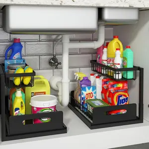 Drain storage box, pull-out cabinet storage box, 2-layer sliding sink rack, kitchen and bathroom cabinet drain storage.