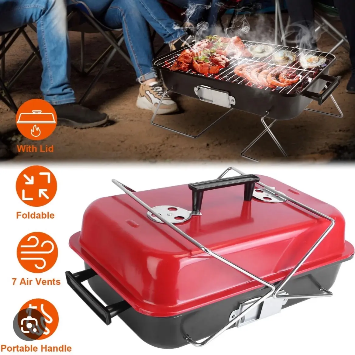 GeerTop Portable Stainless Steel BBQ Grill - Lightweight and Convenient for Outdoor Cooking on-the-Go