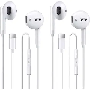 2 Pack of B Headphones for iPhone 17/17Pro/17Pro Max/16/16 Pro/16 Pl/16 Pro Max/15/15 Pl/15 Pro/15 Pro Max,B Type Earphones HiFi Stere, White Wired Earbuds with Microphone & Volume Control