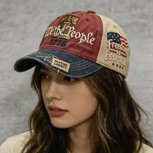 We The People 1776 Patriotic Baseball Cap - Vintage Washed Liberty Bell Embroidered Hat for Men & Women.Summer vibes