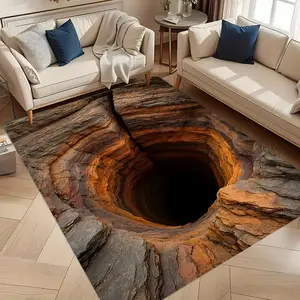 3D Decorative Area Rug with Cracked Illusion Design Realistic Floor Carpet Living Room Modern Optical Illusion Decor for Home