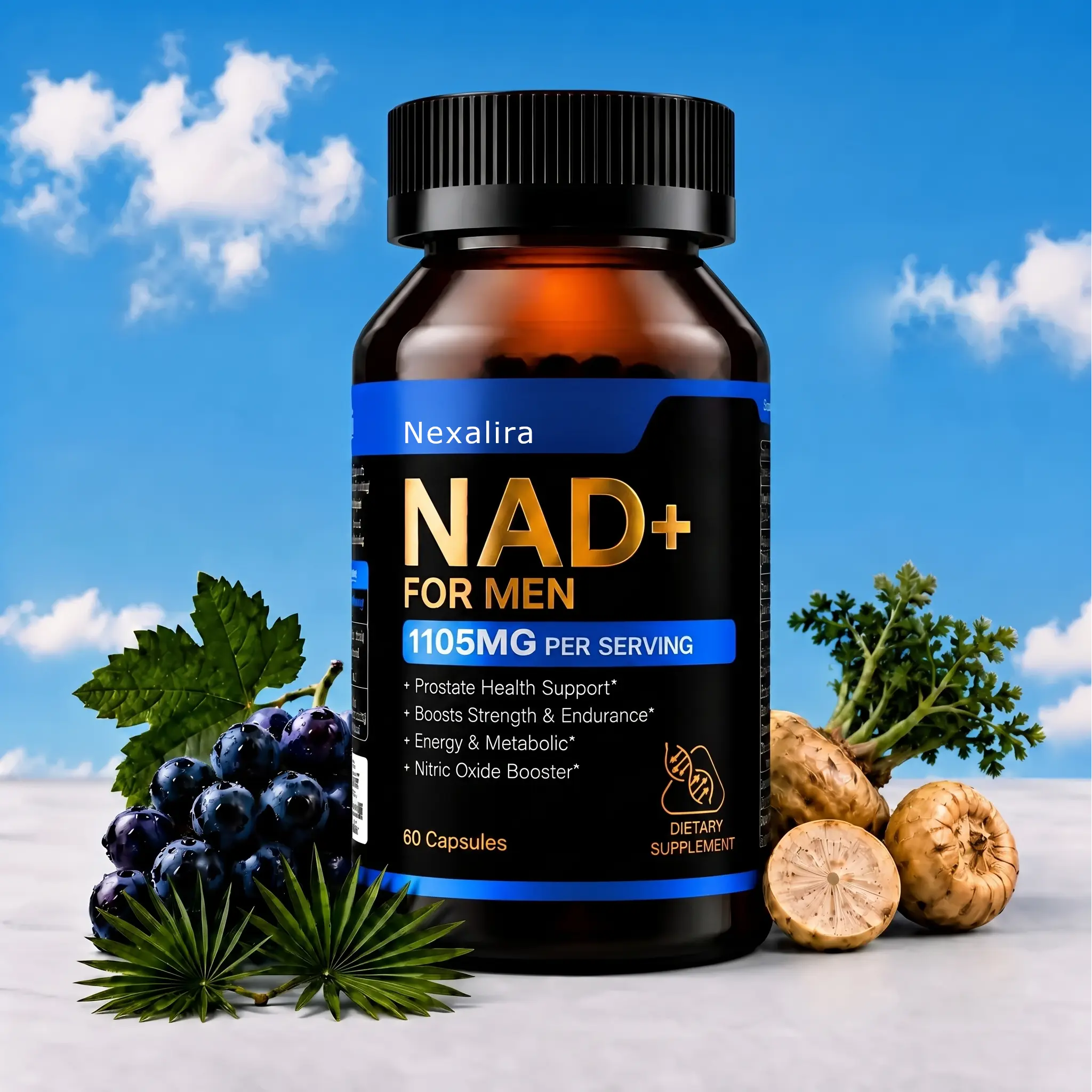 Nexalira NAD+ Supplements for Men-Liposomal,Energy Support,Wrinkle Defense,Complex with Trans-Resveratrol,CoQ10,Ashwagandha,Niacin,Vitamin B6,Supports Cellular Renewal, Energy & Performance - 60 Capsules Dietary Supplement Vitamins Prop 65 Safe