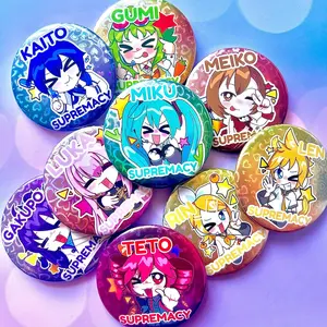 Miku Supremacy Button, Anime Teto Meme Funny Meiko Gumi Kawaii Cute Pinback Button, Colorful Meme Pin Buttons For Clothes, Bags, Backpack, Hats, Jeans, and More, Funny Bag Accessories!