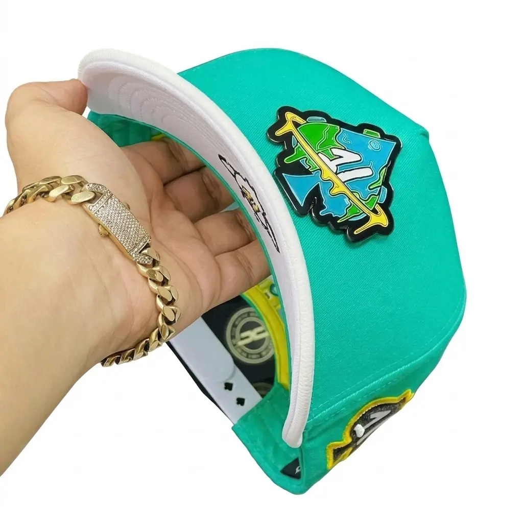 Y2K Teal and White Snapback Hat - Trendy Streetwear Graphic Flat Brim Baseball Cap for Men & Women