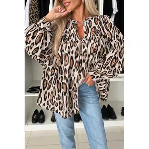 Jet Stream Oversized Leopard Print Balloon Sleeve Casual Shirt