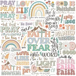 50PCS Inspiring Christian Stickers for Water Bottles, Bible Verse Stickers, Waterproof Vinyl Jesus Faith Stickers, Christian Quotes Decals for Journaling, Religious Christian Easter Gifts
