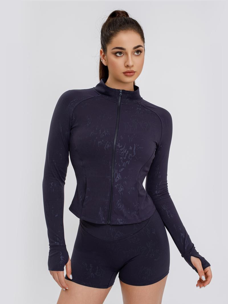 S&W Women's Yoga 3-Piece Set - Biker Short, Tank Top, Jacket with Zipper - Tie-Dye in Apricot Blue & Black - High-Rise Collar, 4-Way Stretch