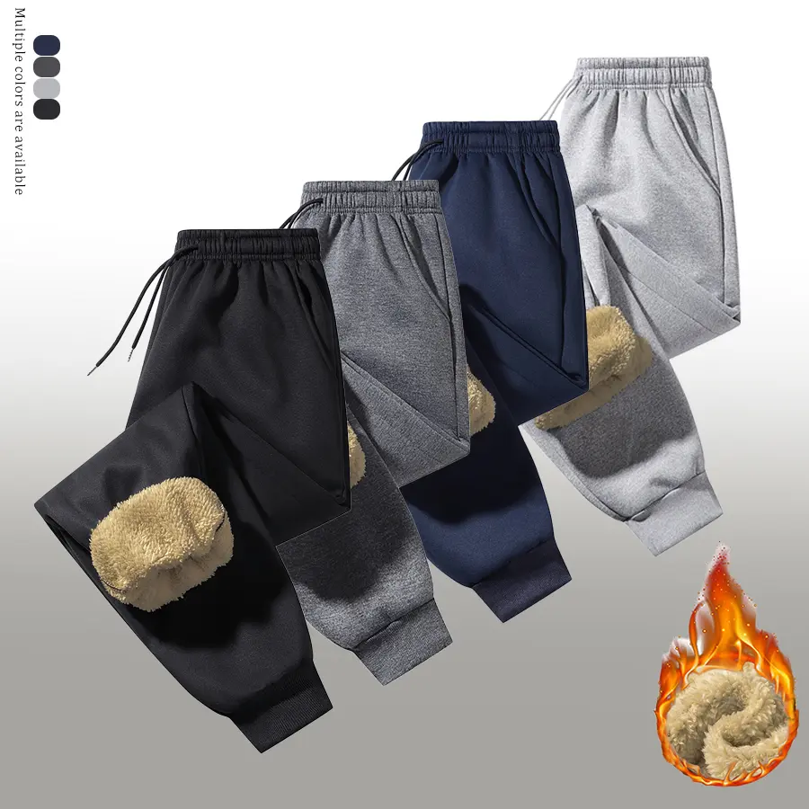 Men's Fitted Fleece-Lined Polyester Joggers - Thermal, Windproof Activewear Pants with Pockets and Elastic Drawstring Waist
