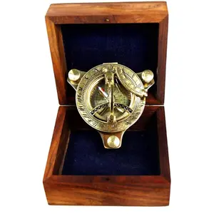 3" Brass Sundial Compass with Wooden Box Rustic Vintage Home Decor Gifts