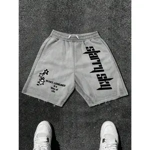 Men's Street Style & Casual Drawstring Waist Sports Shorts With Asymmetrical Pattern Design, Suitable For Streetwear, Daily Casual, Holiday Wear