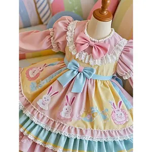 Meiscolor Girls' French-Style Princess Birthday Dress with Bell Sleeves & Layered A-Line Skirt - Long Sleeve Party Guest Gown, Round Neck Graduating Baby Outfit Prom (/Autumn)