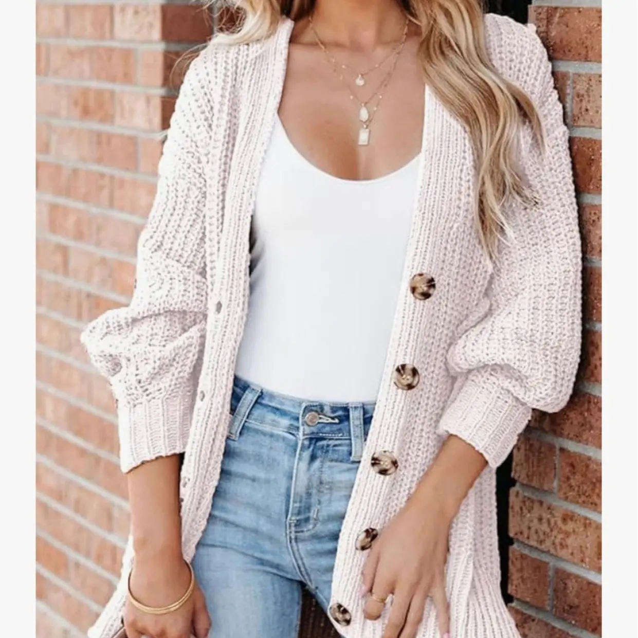 Soft Cable Knit Open Front Cardigan Sweater In  Pink Casual Button Fabric Knitwear Womenswear