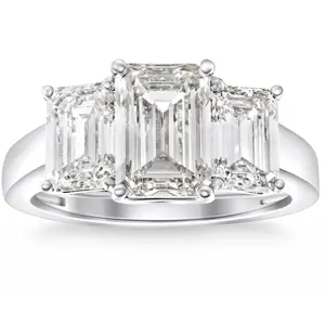 3.55Ct TW Emerald Cut Three Stone Engagement Ring 14k White Gold Lab Grown