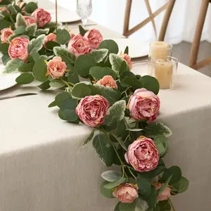 Artificial Peony Flower Vine, 1 Count Romantic Faux Peony Flower Vine, Decorative Flower Vine, Decorative Flower Arrangement for Wedding Birthday Party Home Decor, Fruit, Artificial Flower Arrangements