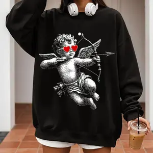 Halftone Cupid Pixel Art Print Screen Unisex Sweater, Trendy Valentine's Day Preppy Cupid Shirt, Valentines Day Gifts