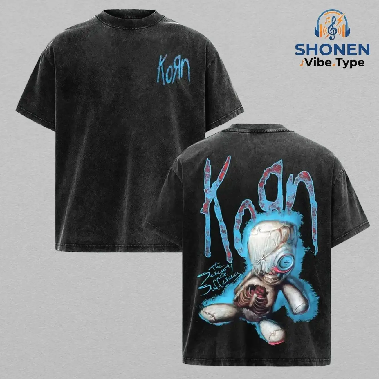Korn The Serenity Of Suffering Doll Hoodie Vintage Washed Heavy Cotton Oversize Unisex Nu Metal Dark Gothic Rock Streetwear, Washed T-Shirt Sweatshirt Option TSX