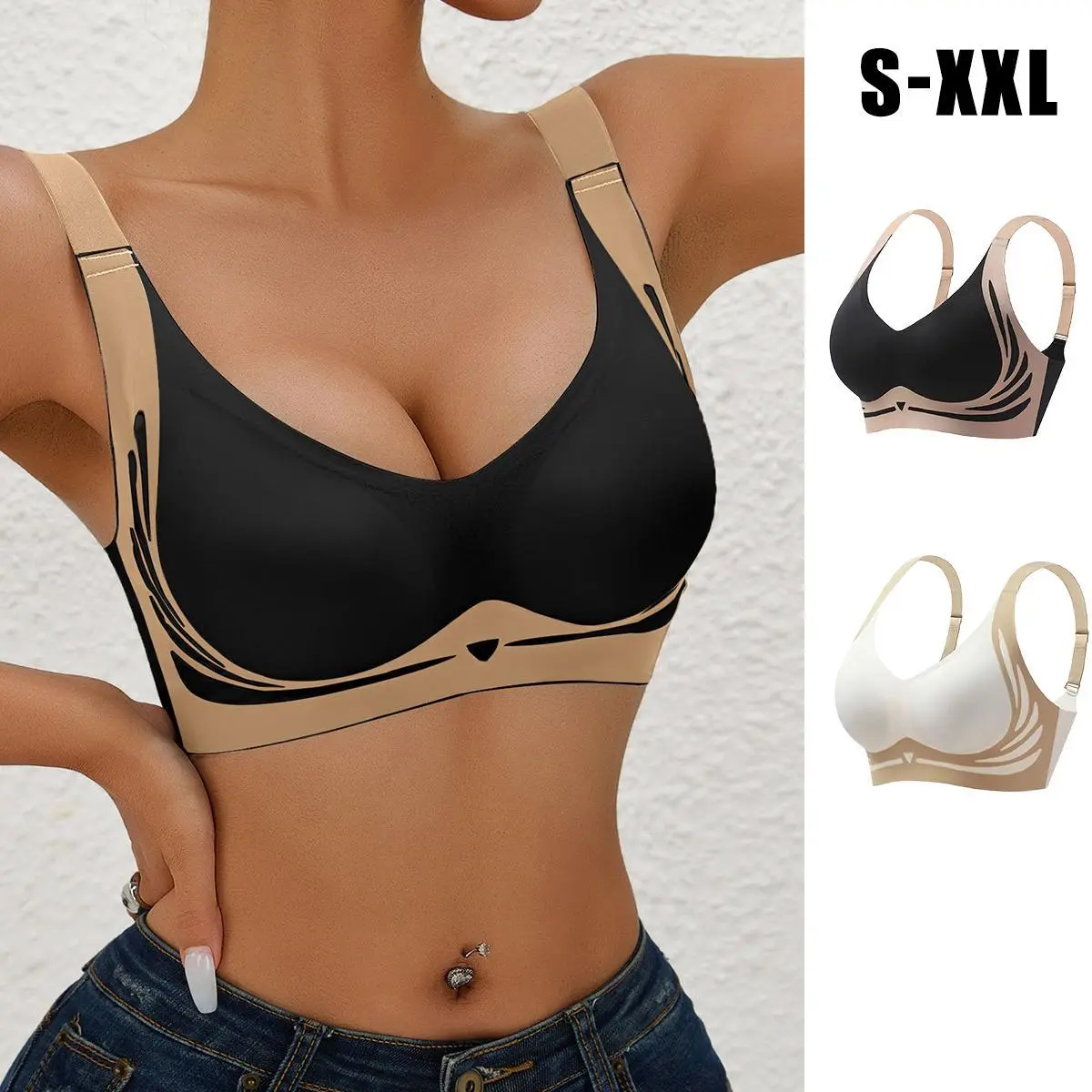 F 2/1PCS EssElegance Push Up Seamless Everday Bra   Wireless Support for Daily Wear, Ultra-Soft Breathable Fabric Bras