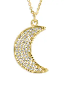 Pave CZ Moon Crescent Pendant Necklace