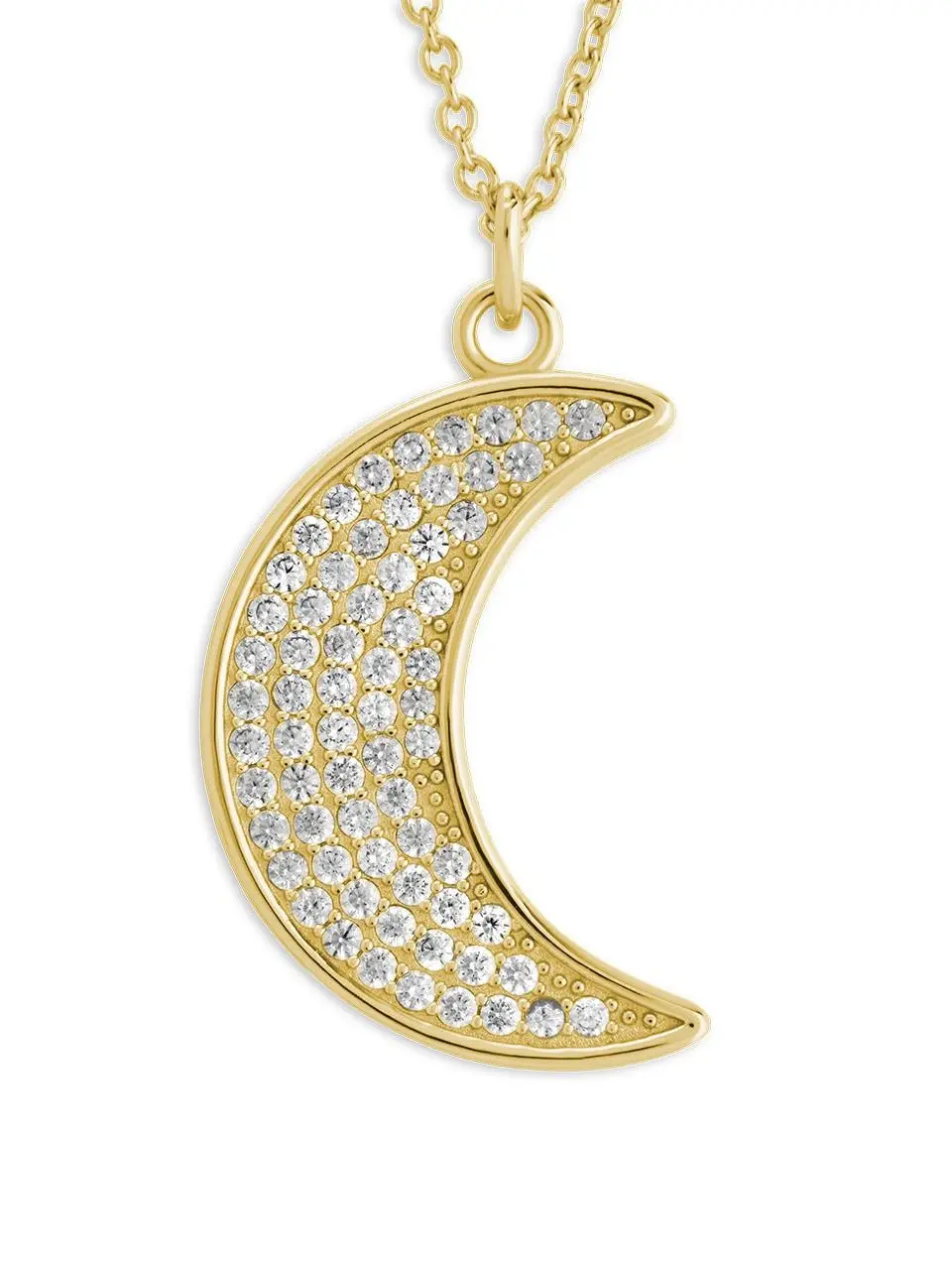 Crescent Moon Necklace for Women, Dainty Gold Plated Pavé CZ Pendant, Hypoallergenic Adjustable 16-18 Inch Chain, The Moon Necklace, Gold Plated Necklaces