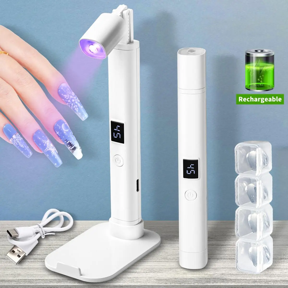 Rechargeable Handheld Cordless UV Nail Lamp with Magnetic Stand, Battery, 1 Box Portable Mini LED Nail Lamp for Home Nail Art & Nail Salon