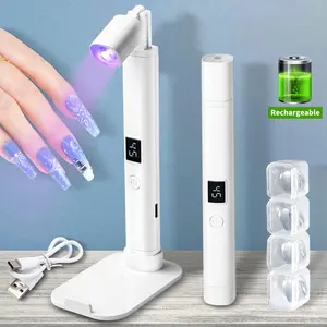 Rechargeable Handheld UV Nail Lamp with Magnetic Stand, Battery, 1 Box Portable Mini LED Nail Lamp for Home Nail Art & Nail Salon