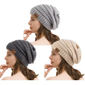 3PC Winter Loose Women's Knitted Hat, Scarf and Gloves Set, Thickened Fleece Scarf Gloves Casual Hat