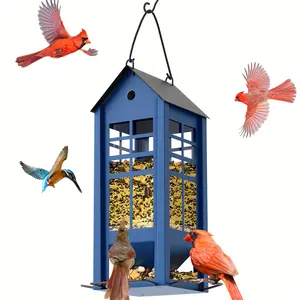 Wildpark 4 Large-Capacity Heavy-Duty Metal Bird Feeders with Roof Overhang & Chain Suspension System All-Weather Rust-Resistant Iron Feeders for Finches Hummingbirds Sparrows Nuthatches Mess-Free Seed Dispenser Outdoor Bird Feeder