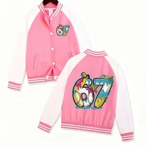 Holafish Girls' Baseball Jacket Kids Baseball Jackets with Number 67 Coat New Design Casual for Boys and Girls Regular Fit Comfortable All-Season Novelty Top Fun Quirky Winter Wear in Polyester