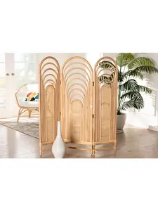 Bali & Pari 193271389117 55.1 x 47.6 x 7.1 in. Golda Modern Bohemian Rattan Room Divider, Natural Brown