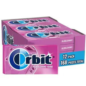 Orbit Bubblemint Sugar Free Chewing Gum 12 Packs of 14 Pieces Total 168 Pieces Bulk Pack for Fresh Breath and Confidence - Snack extra box big