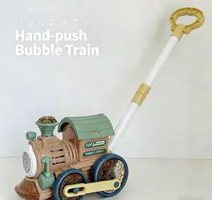 Push-Along Train Bubble Machine | 8-Hole Auto Bubble Blower with Music & Lights | Kids Outdoor Play Toy