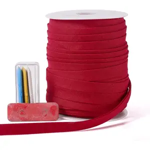 Bias Tape Double Fold 1/2 inch, Double Fold Bias Binding Tape 55 Yards (Wine Red) and 4 Pieces Sewing Fabric Chalks for Crafts, Sewing, Seaming, Hemming, Piping, Quilting.