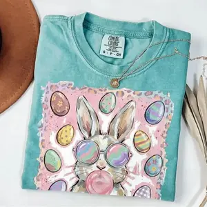 Comfory Colors Cool Bunny Easter T-shirt Retro Bubblegum Bunny With Sunglasses And Colorful Easter Eggs Gift Idea - TrendWear USA