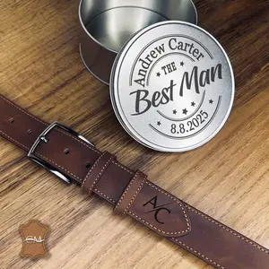 Custom Engraved Leather Men's Belt / Personalized Groomsman Gift