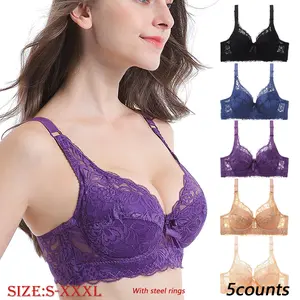 Women's Floral Lace Underwire Bra Casual Comfy Breathable Adjustable Strap Bra Lingerie for All Seasons 5counts Basic Minimalist Vneck